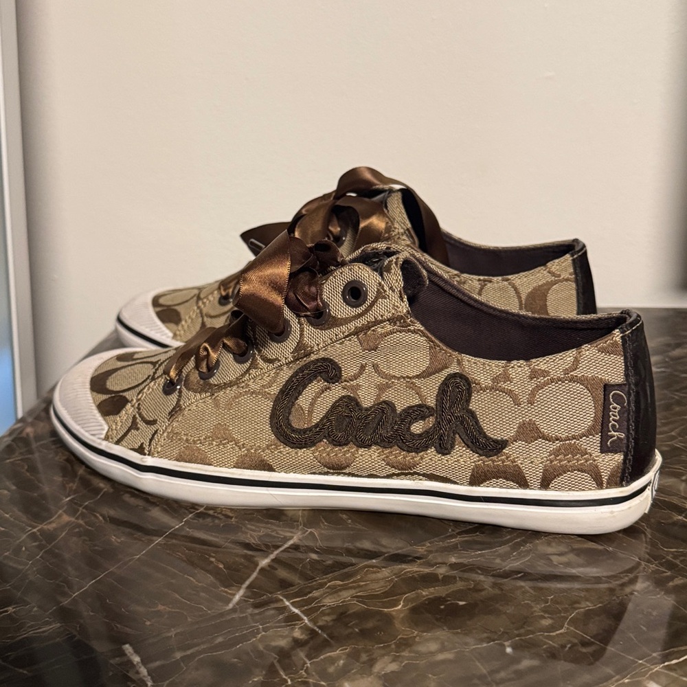 Coach Signature Jacquard Low Top Sneakers Ribbon Laces Brown Monogram Designer 8 - Picture 9 of 13